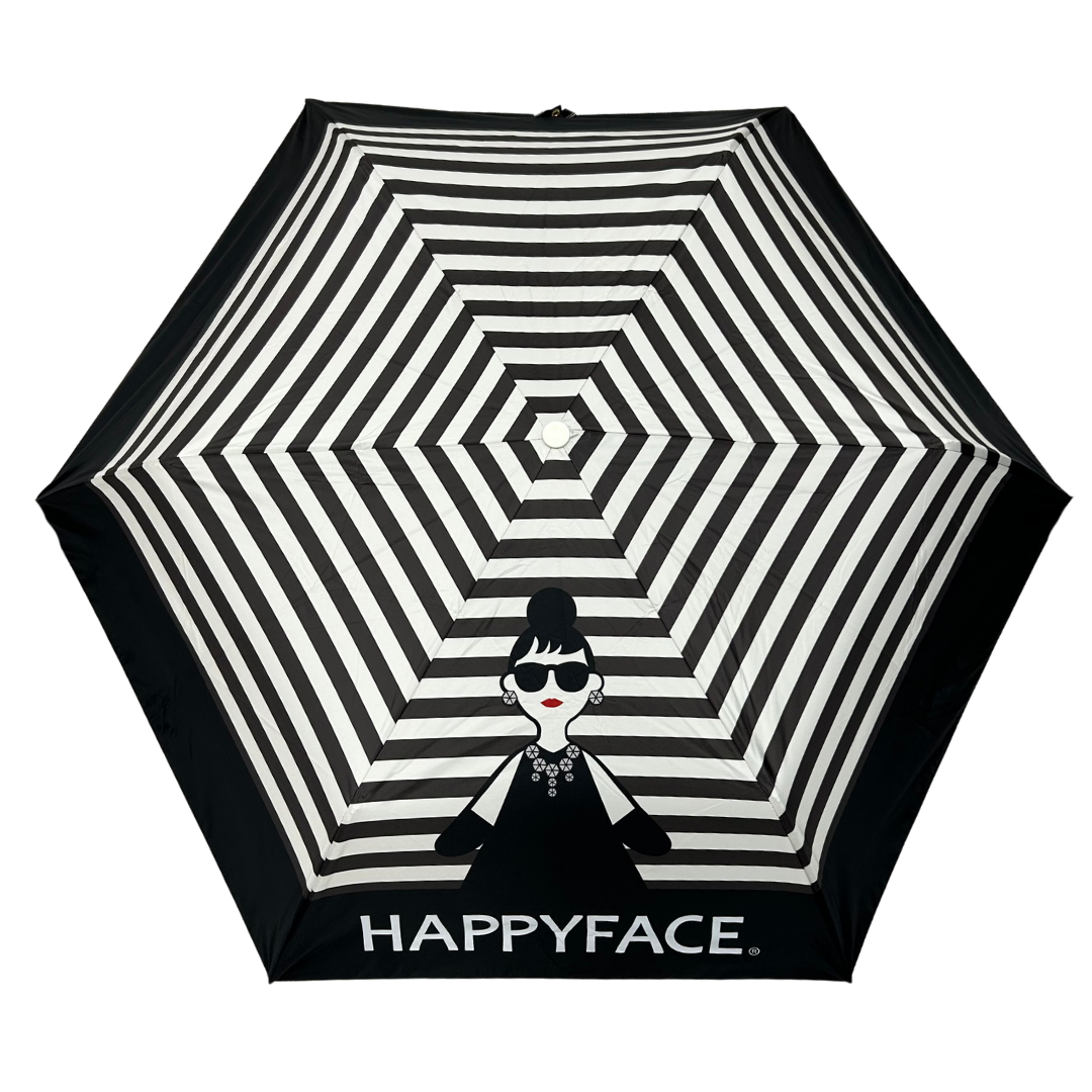【HAPPYFACE】晴雨兼用折りたたみ傘　ストライプ　BK　※7/9〜15迄に順次発送予定