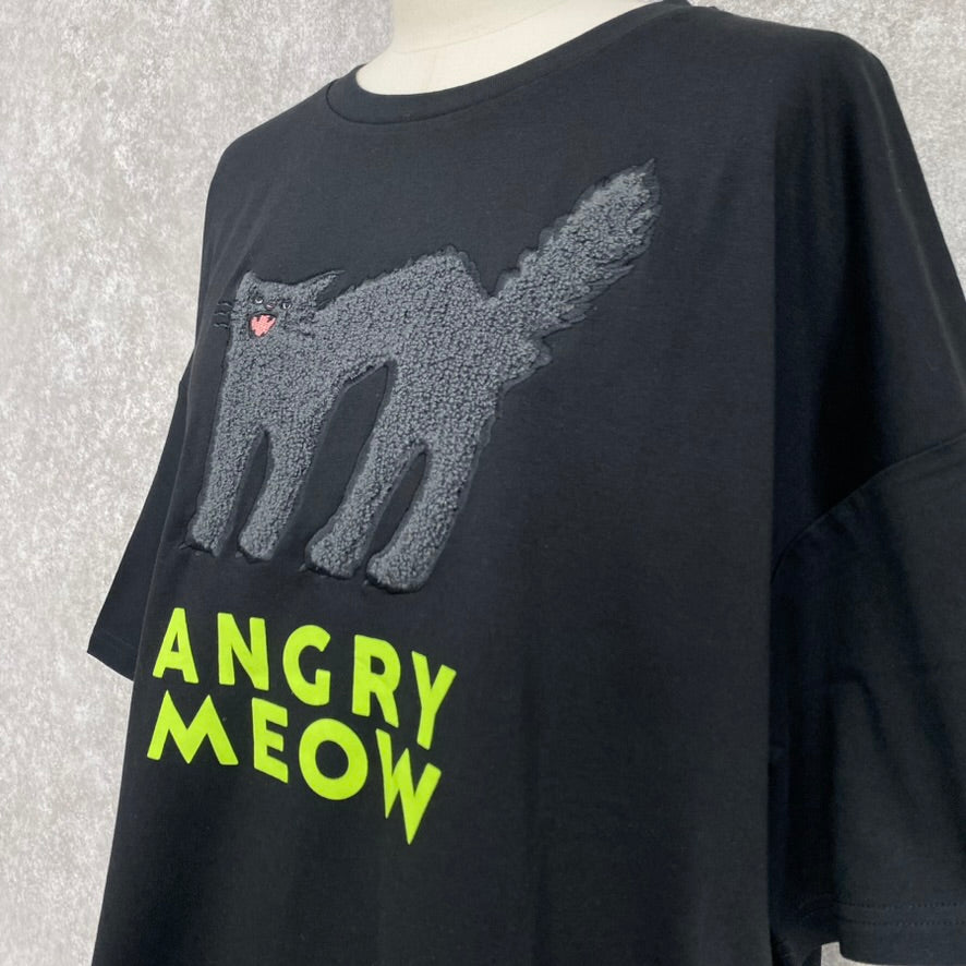 ANGRY ネコ刺繍 BIG Tシャツ -ブラック-　※7/16~22より順次発送予定