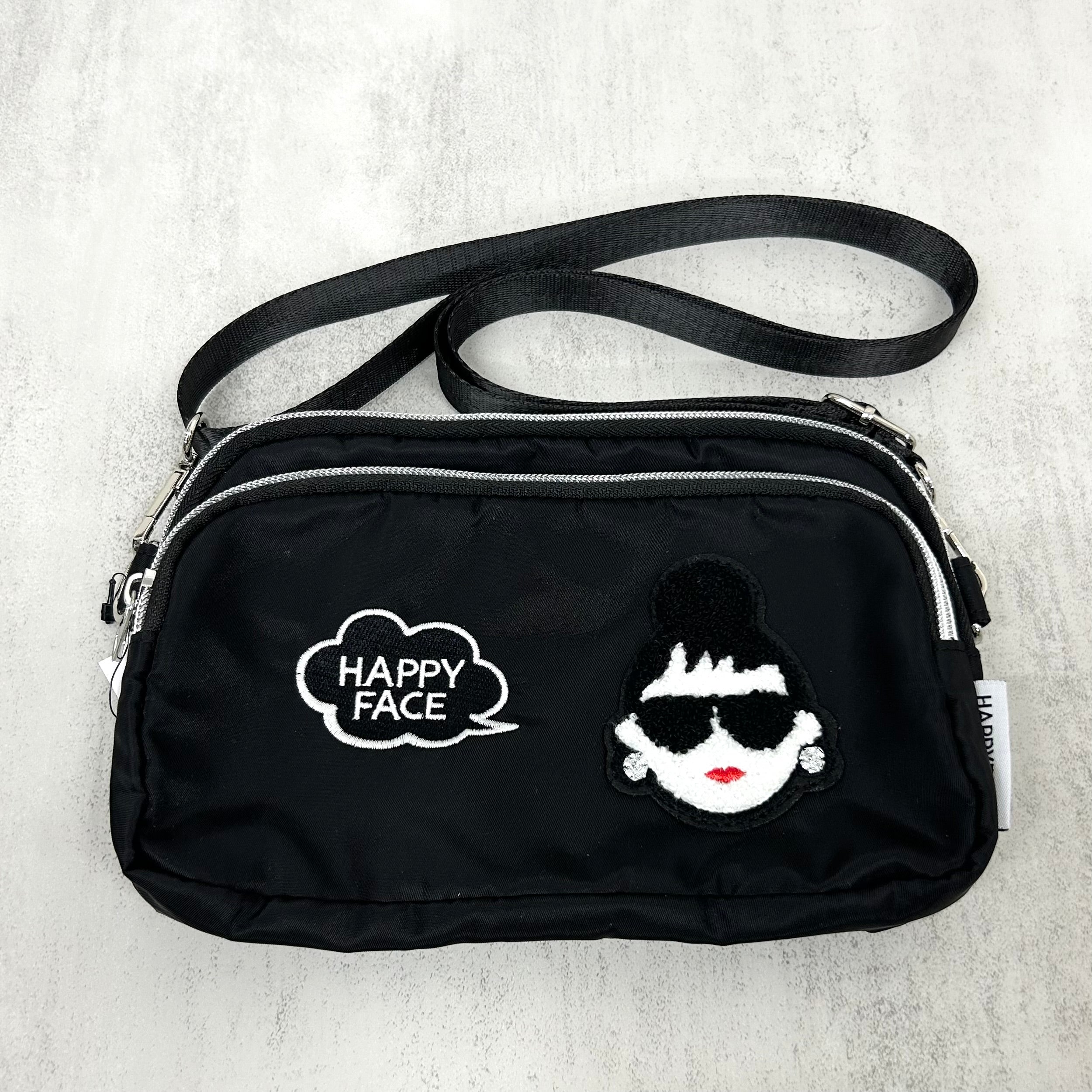 【HAPPYFACE】エマ モコモコフェイス ショルダーバッグ　ブラック　※7/30〜8/5迄に順次発送予定