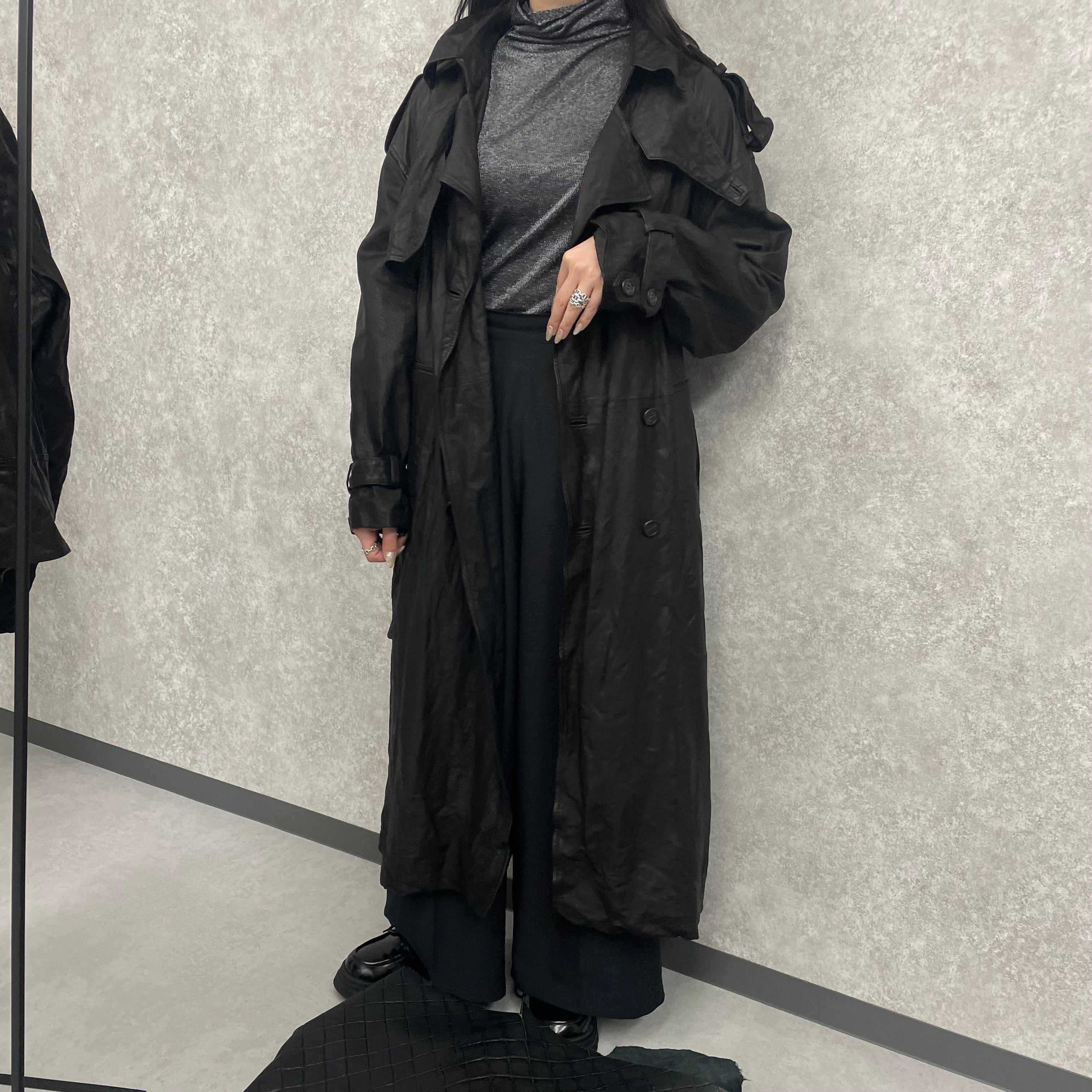 【M.U.L.】トレンチコート  ブラック ソフトダメージオイルレザー 洗い加工 ※4/22~26順次発送予定