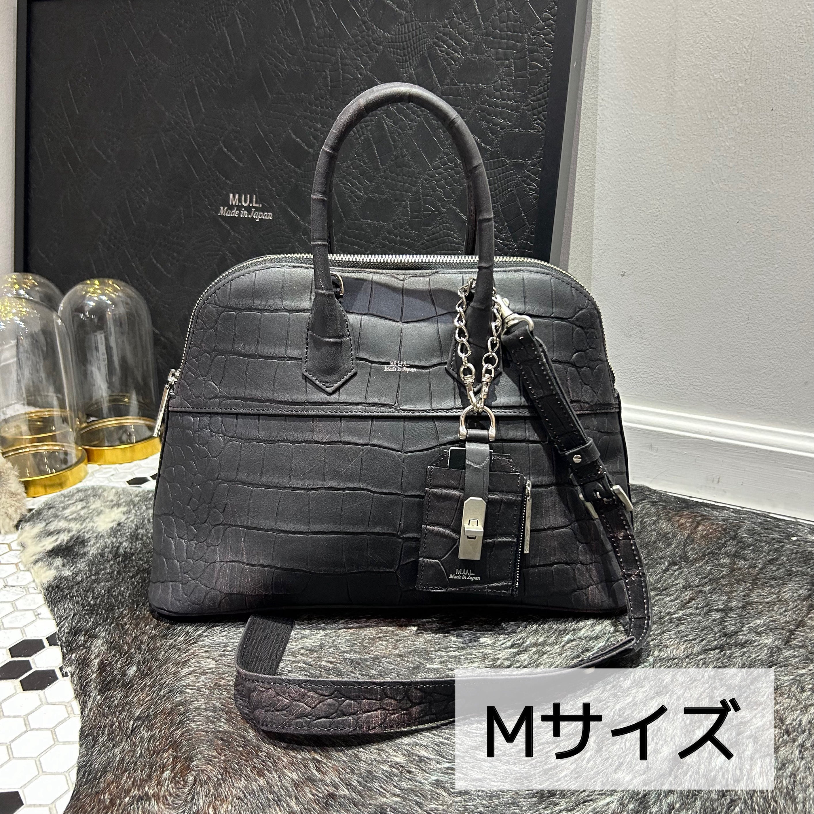 ⚠️予約【M.U.L.】ラウンドトート　クロコダイル型押し　-vintage ブラック-　※R7. 6月末納品予定