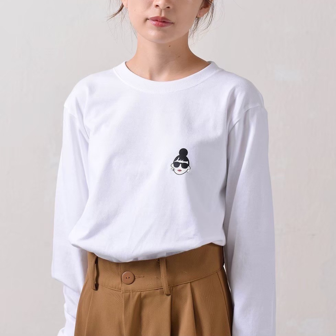 【予約】【HAPPYFACE】EMMA ワンポイント長袖Tシャツ -ホワイト-　※10月末納品予定