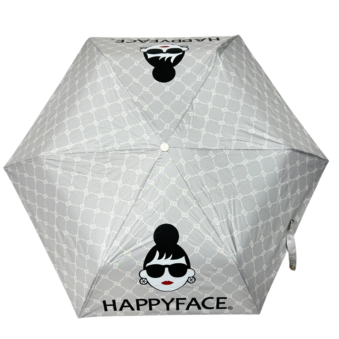 【HAPPYFACE】晴雨兼用折りたたみ傘　モノグラム　GY　※5/28〜6/3迄に順次発送予定