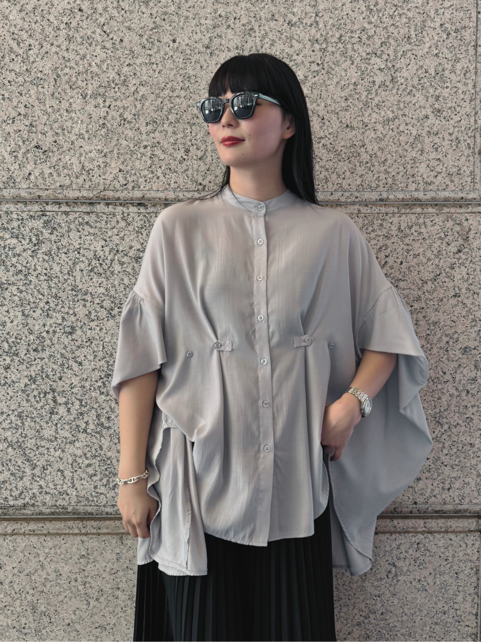 【ASYMM】COCOON FLOW SHIRT -blue gray-　※7/28〜8/1迄に順次発送