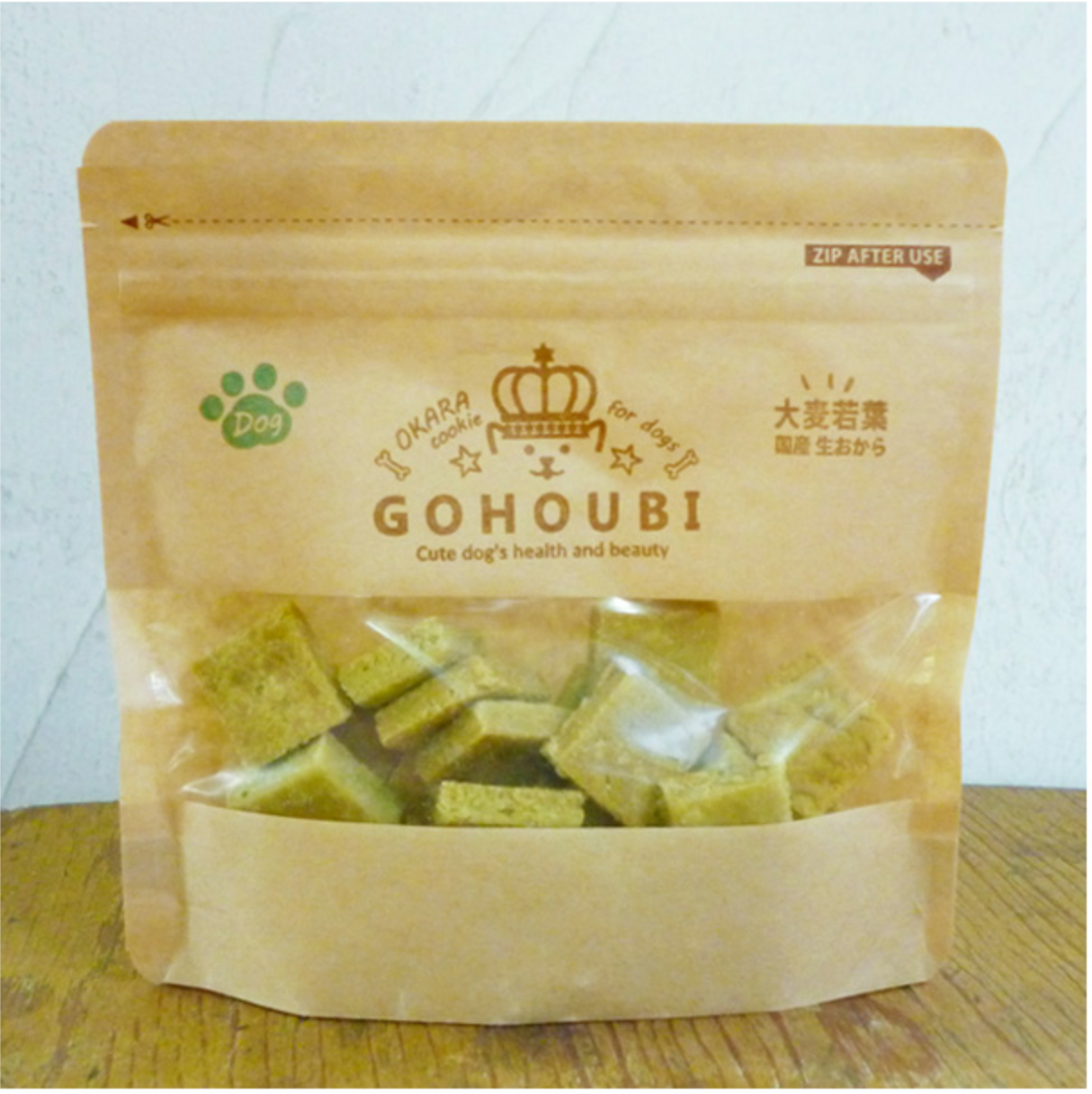 賞味期限切迫商品:2024/07/31【M0335】GOHOUBI犬用クッキー　-大麦若葉- ※7/23-29より順次発送予定