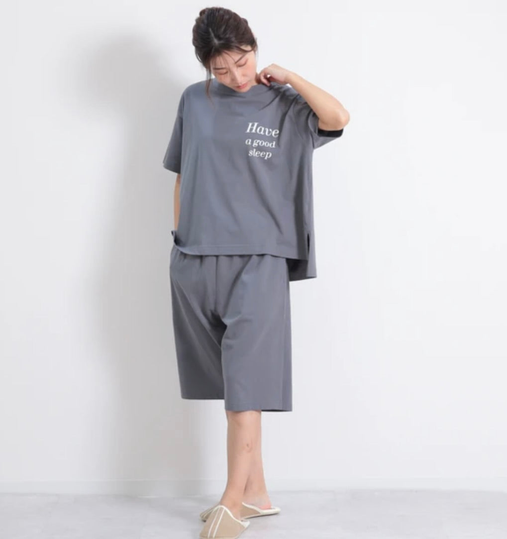 巾着付き半袖ロゴ上下セット-チャコール-  Have a good sleep　※7/16~22より順次発送