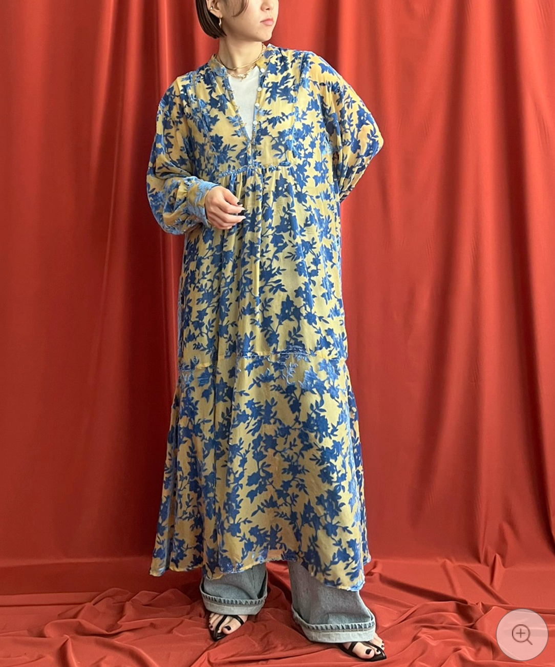 【LHELBIE】シアーベロアワンピース  -イエロー-　※10/22-28頃より順次配送予定