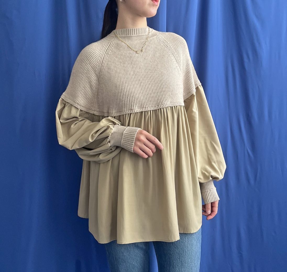 【 LHELBIE】ニットドッキングトップス　- ベージュ-　※12/17～23頃より順次発送予定