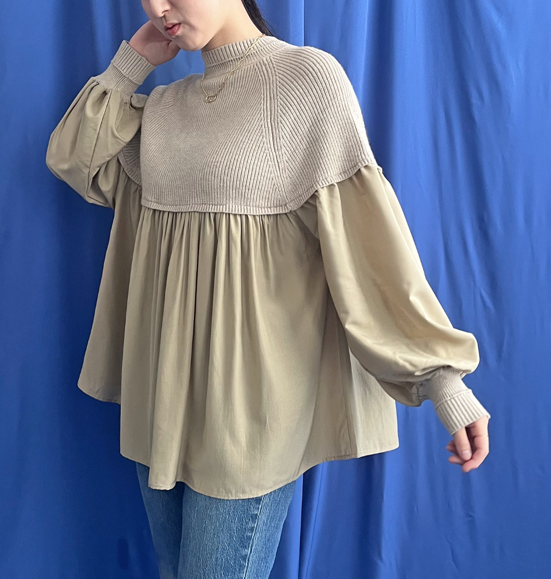 【 LHELBIE】ニットドッキングトップス　- ベージュ-　※12/17～23頃より順次発送予定