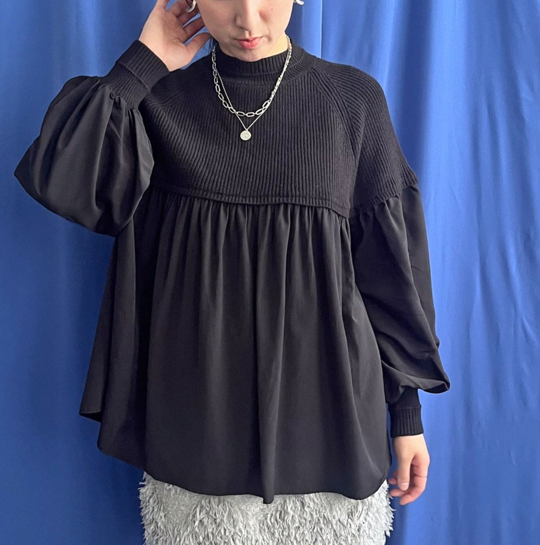 【 LHELBIE】ニットドッキングトップス　-ブラック-　※12/17～23頃より順次発送予定