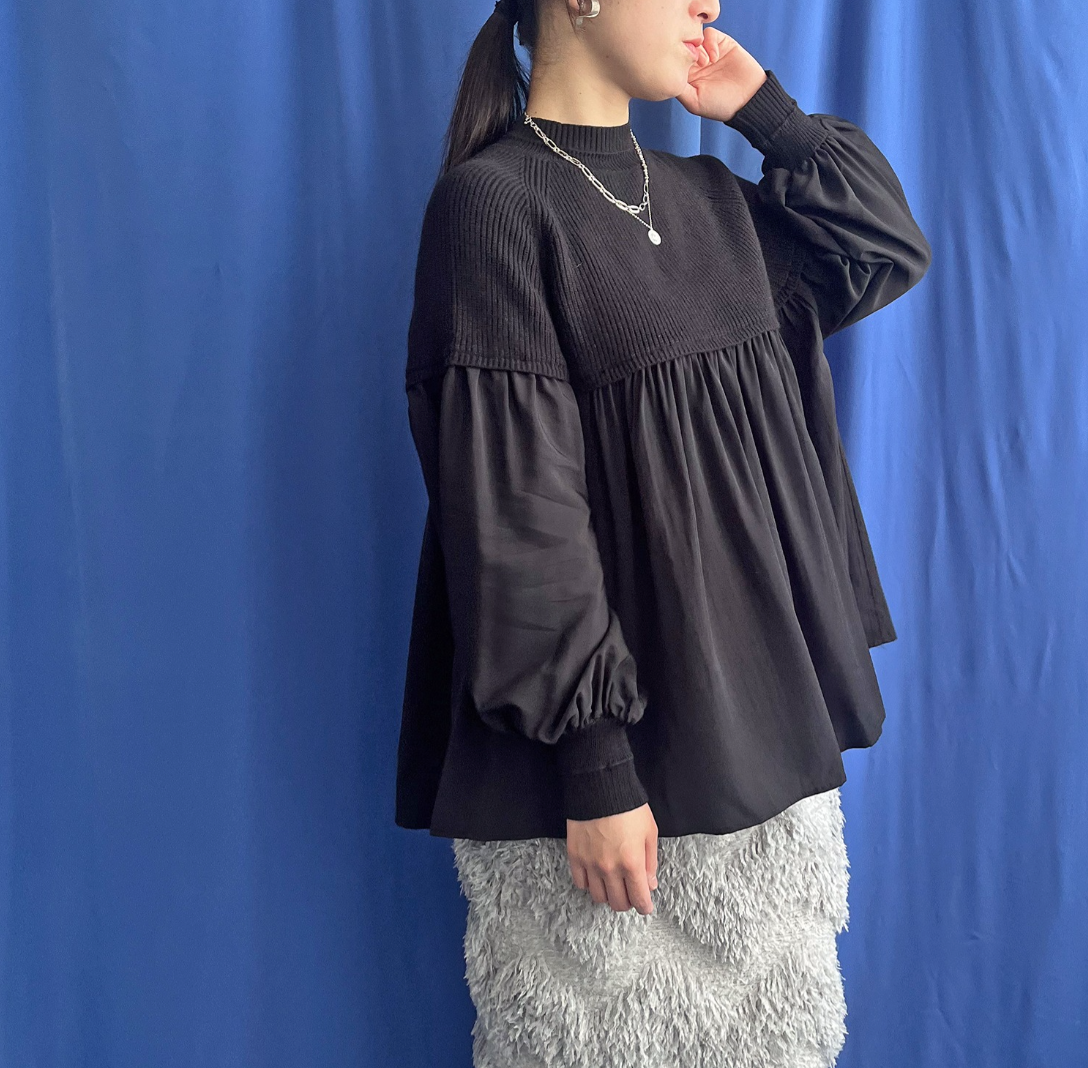 【 LHELBIE】ニットドッキングトップス　-ブラック-　※12/17～23頃より順次発送予定