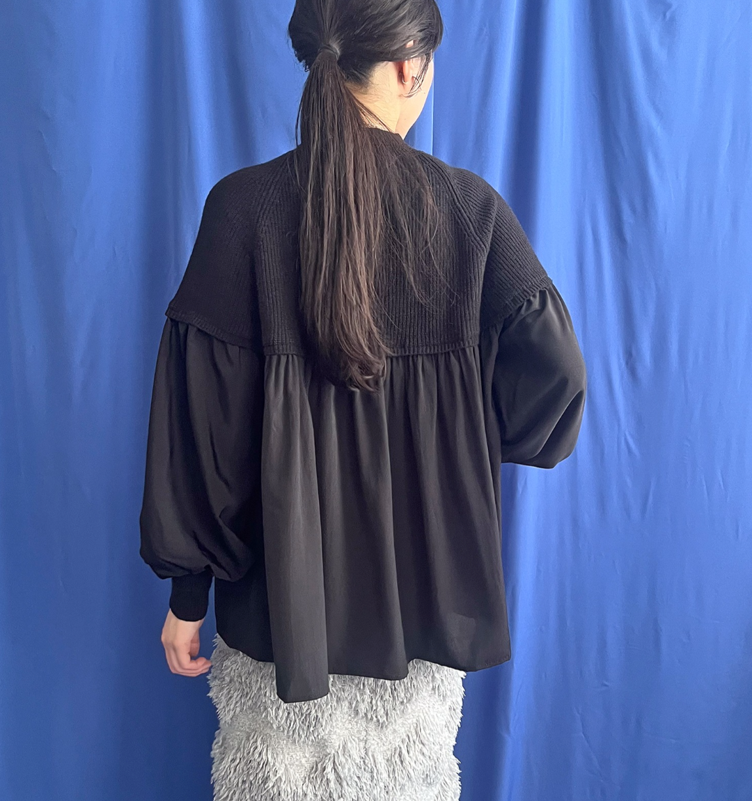 【 LHELBIE】ニットドッキングトップス　-ブラック-　※12/17～23頃より順次発送予定