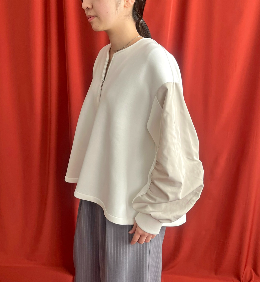 【 LHELBIE】ハーフジップダンボールプルオーバー　-オフホワイト-　※11/26〜12/2頃より順次発送予定