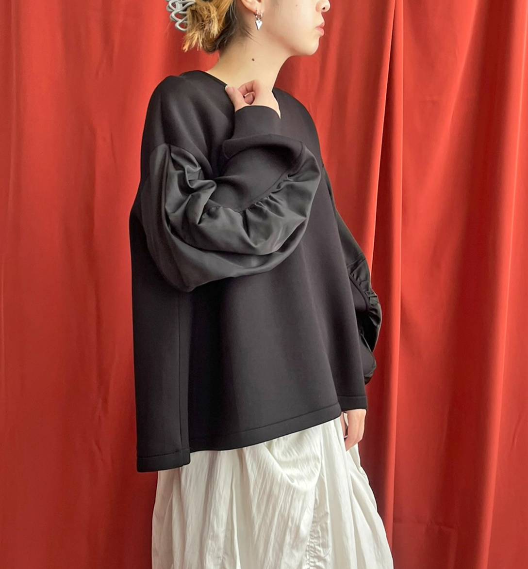 【 LHELBIE】ハーフジップダンボールプルオーバー　-ブラック-　※11/26〜12/2頃より順次発送予定