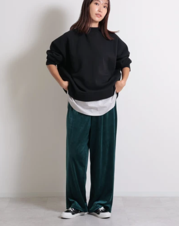 ストレッチベロアロングパンツ　ディープグリーン　※11/26〜12/2頃より順次発送予定