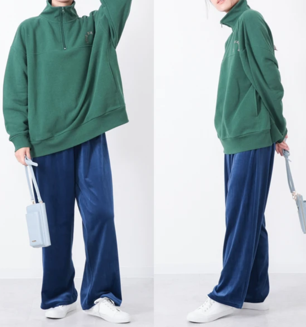 ストレッチベロアロングパンツ　ネイビー　※11/26〜12/2頃より順次発送予定