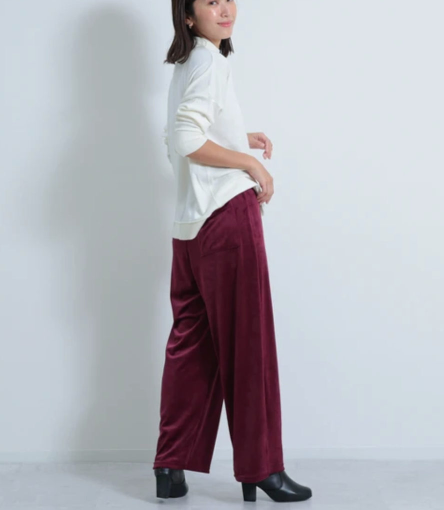 ストレッチベロアロングパンツ　ワインレッド　※11/26〜12/2頃より順次発送予定　　