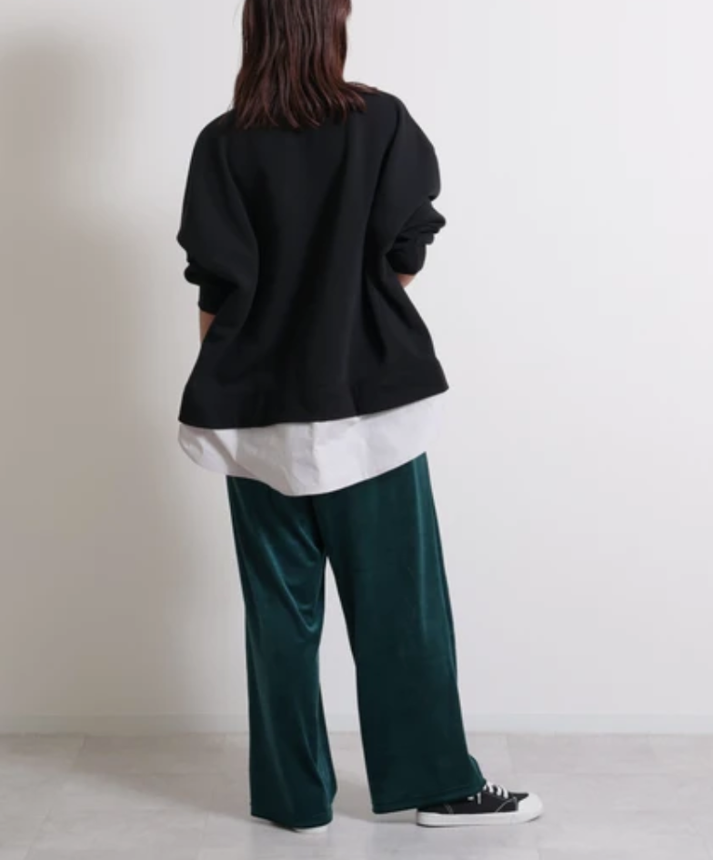 ストレッチベロアロングパンツ　ディープグリーン　※11/26〜12/2頃より順次発送予定