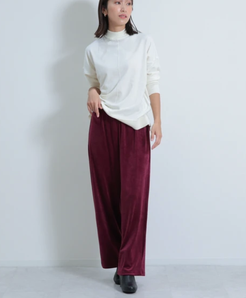ストレッチベロアロングパンツ　ワインレッド　※11/26〜12/2頃より順次発送予定　　