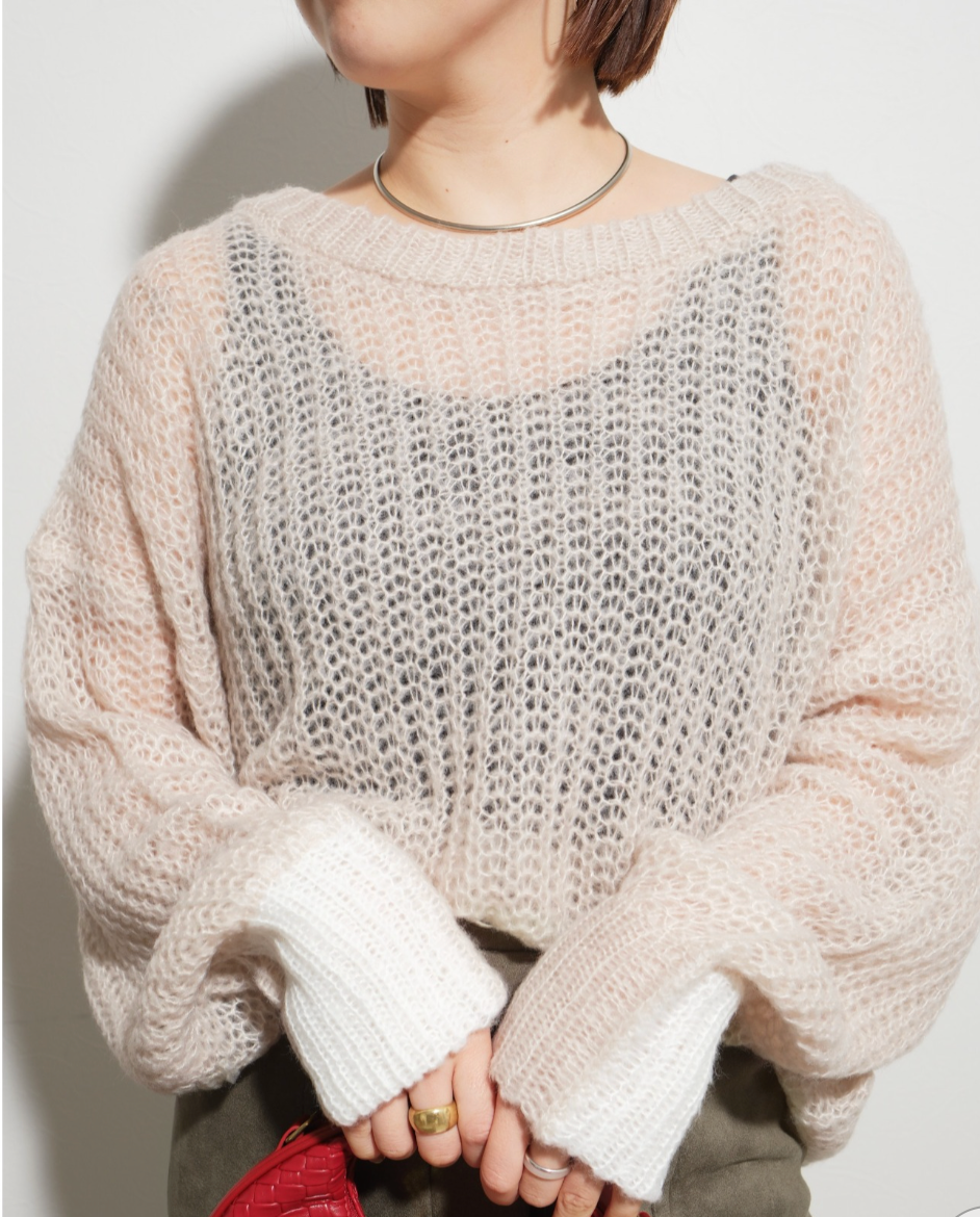 【Palm Riche】モヘアライクシアーニット　-ライトベージュ-　※12/17〜23頃より順次発送予定