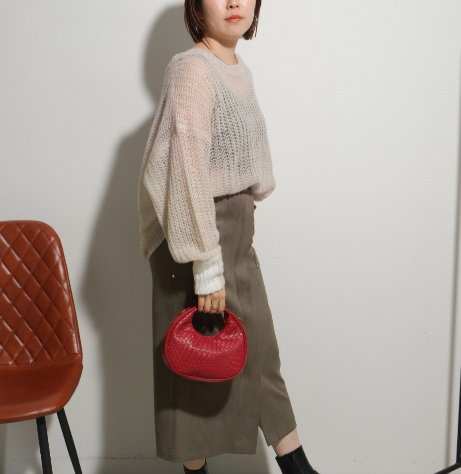 【Palm Riche】モヘアライクシアーニット　-ライトベージュ-　※12/17〜23頃より順次発送予定