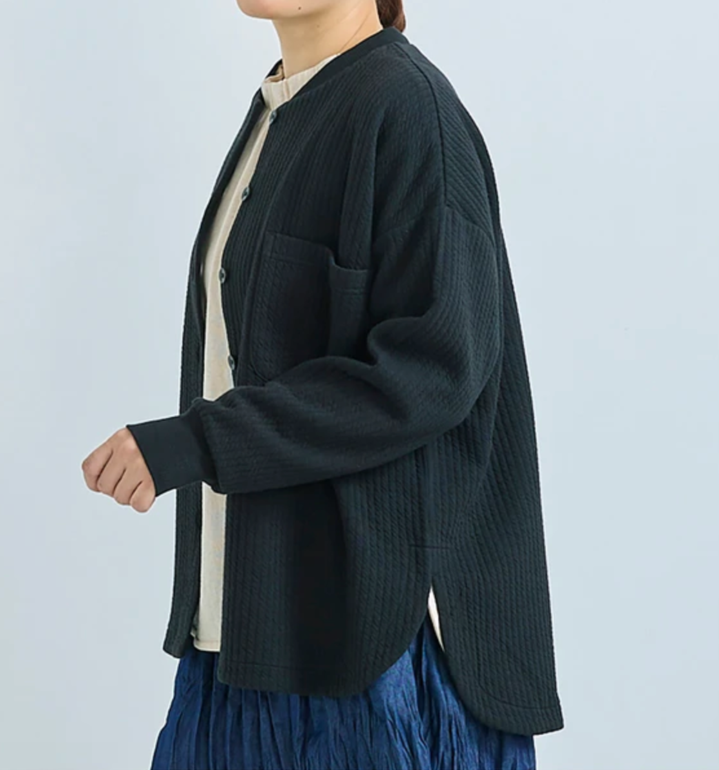 ジャガードキルトリブカーディガン　-ブラック-　※12/17〜24頃より順次発送予定