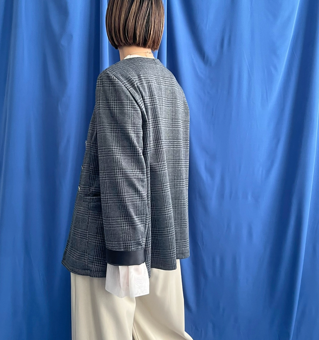 【 LHELBIE】アソート釦ノーカラージャケット　-ダークグレー-　※1/14〜20頃より順次発送予定