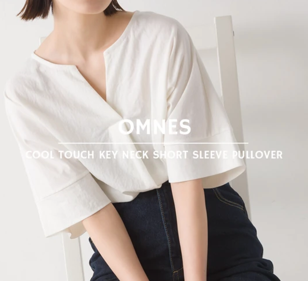 接触冷感レーヨンナイロン　キーネック半袖プルオーバー　Tシャツ　ホワイト　※2/4~10頃より順次配送予定