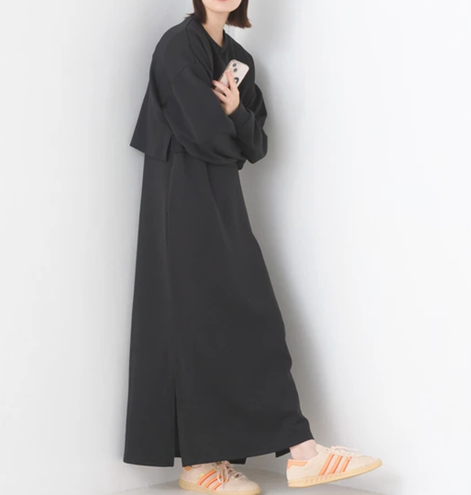 ソフトダンボールニット　ショートプルオーバーVネックジャンスカセット　ブラック　※2/12~17頃より順次配送予定