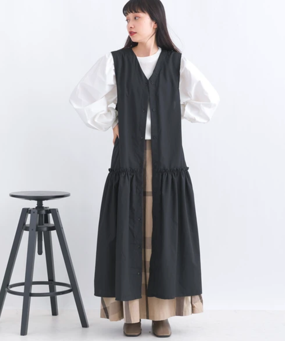 🉐タイムセール🉐TRブロード 前後2WAY ワンピース 羽織 ジレ -ブラック-　※3/12〜18頃より順次発送予定