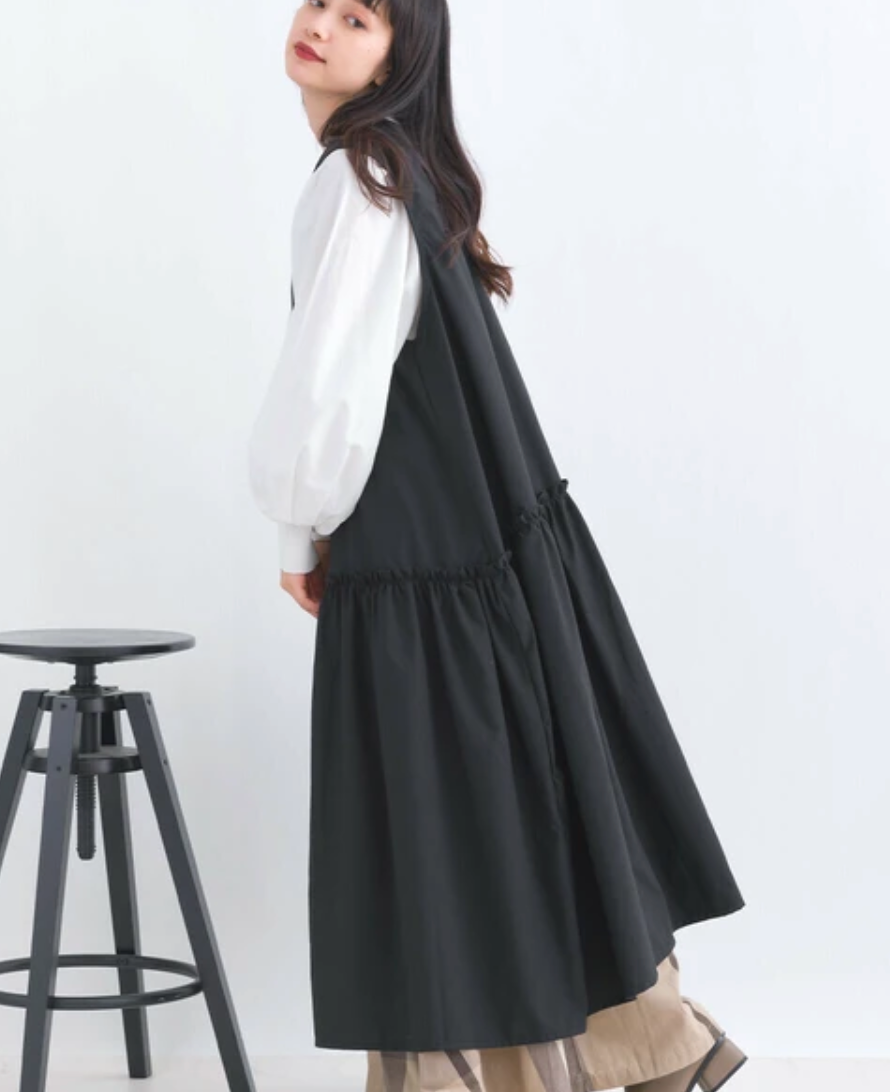 🉐タイムセール🉐TRブロード 前後2WAY ワンピース 羽織 ジレ -ブラック-　※3/12〜18頃より順次発送予定