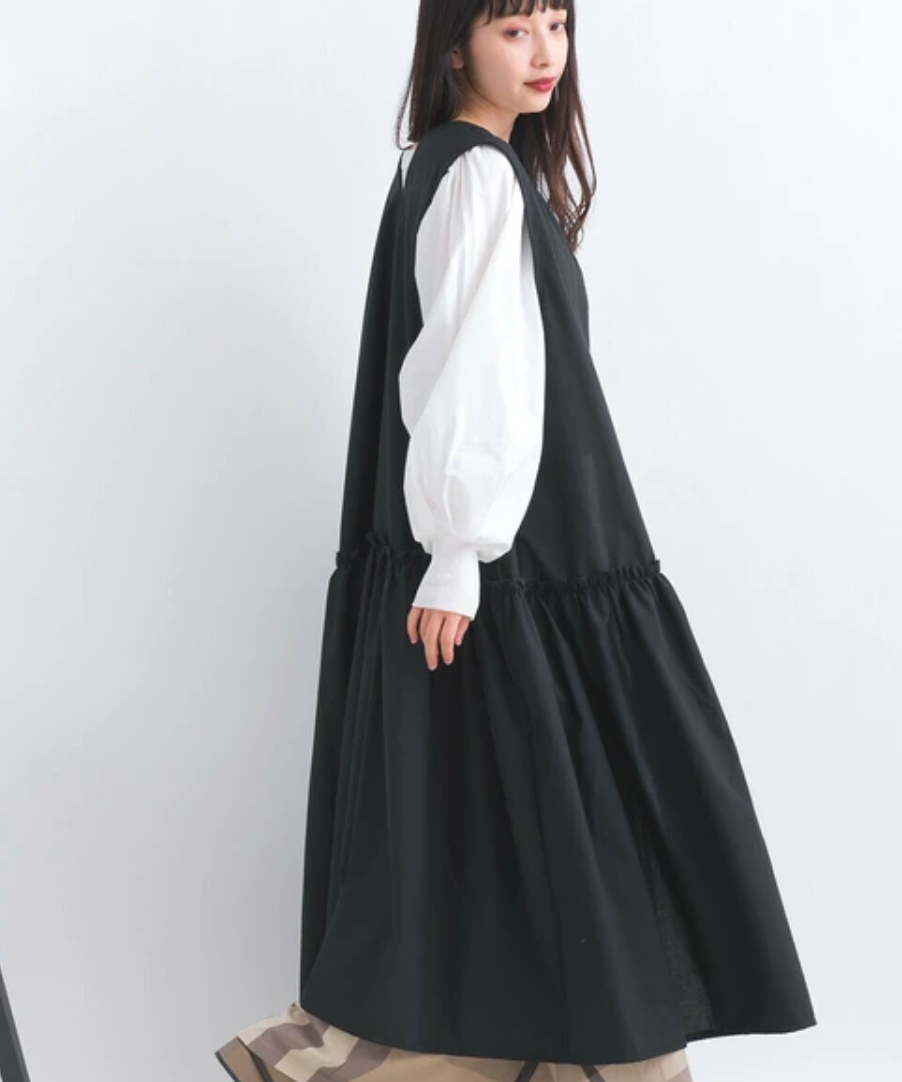 🉐タイムセール🉐TRブロード 前後2WAY ワンピース 羽織 ジレ -ブラック-　※3/12〜18頃より順次発送予定
