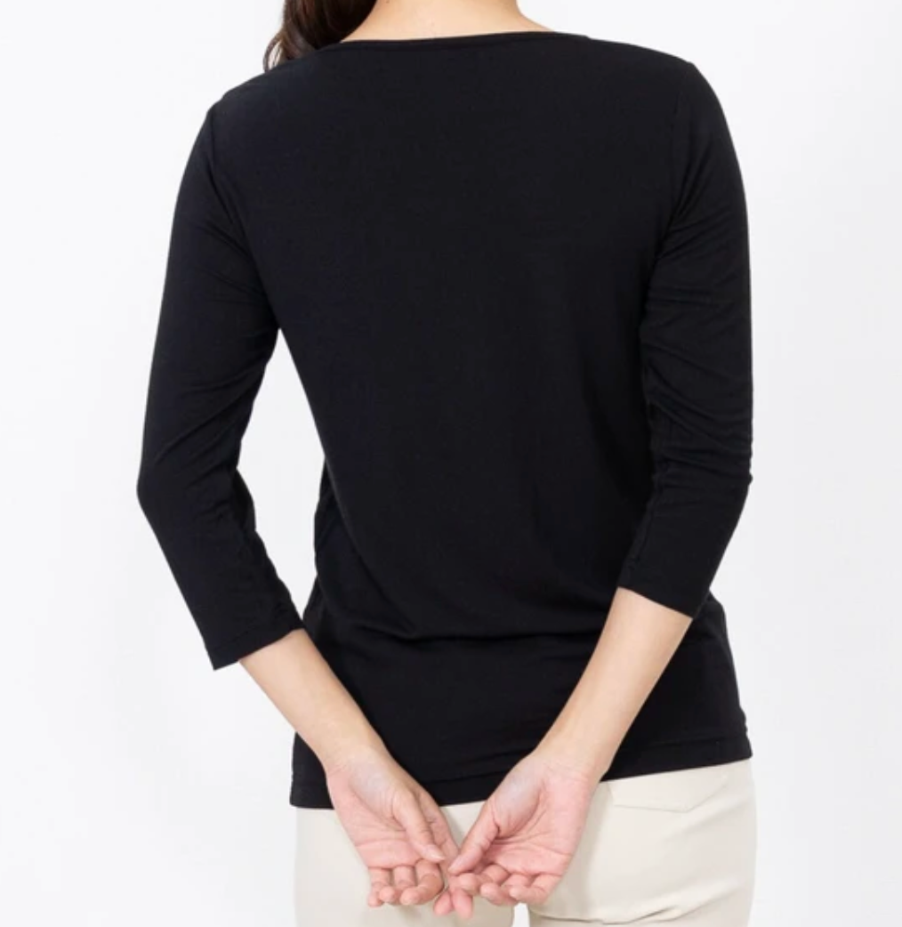 椿オイル加工　しっとりインナー7分袖Tシャツ　-ブラック- ※5/21〜27頃より順次配送予定