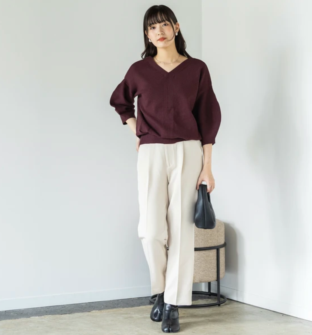 【hunch】静電気防止やわもちヤーン 2WAYぽわんハーフスリーブニット -レッドブラウン-　※3月26日~4月1日迄に順次発送予定