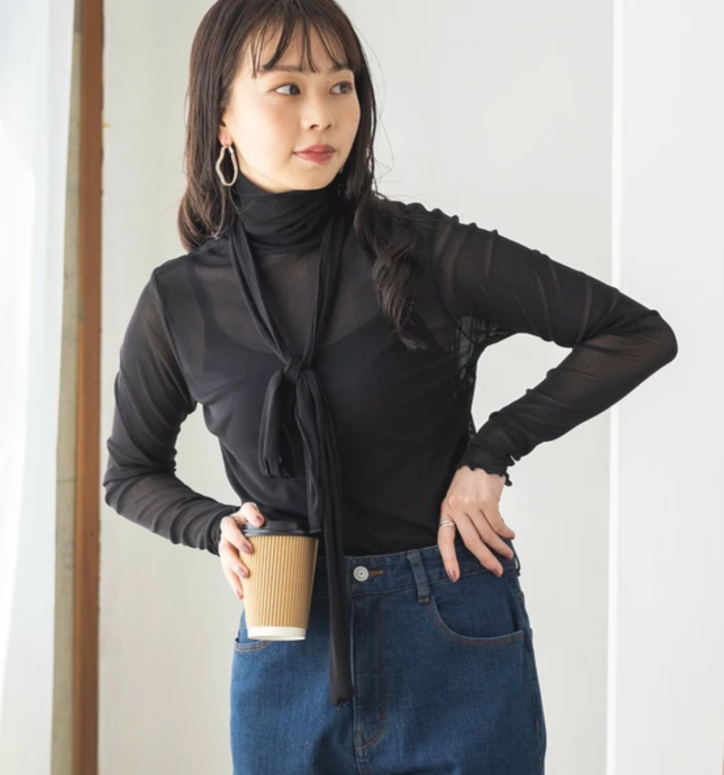 【hunch】パワーネット ボウタイ付きタートル シアーインナー   -ブラック-　※3月26日~4月1日迄に順次発送予定