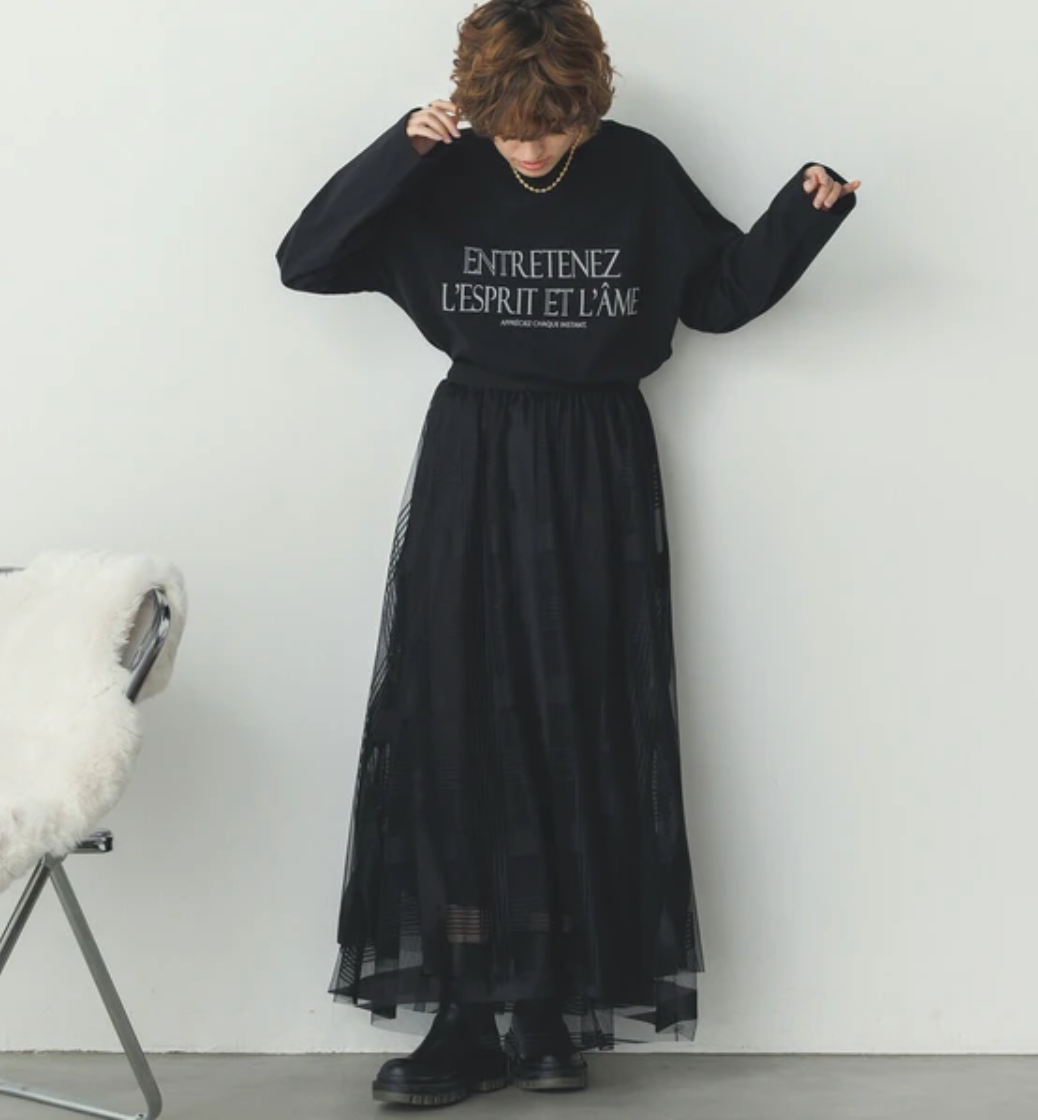 【hunch】 USAコットン天竺 フロッキープリントロンT  -ブラック-　※3月26日~4月1日迄に順次発送予定