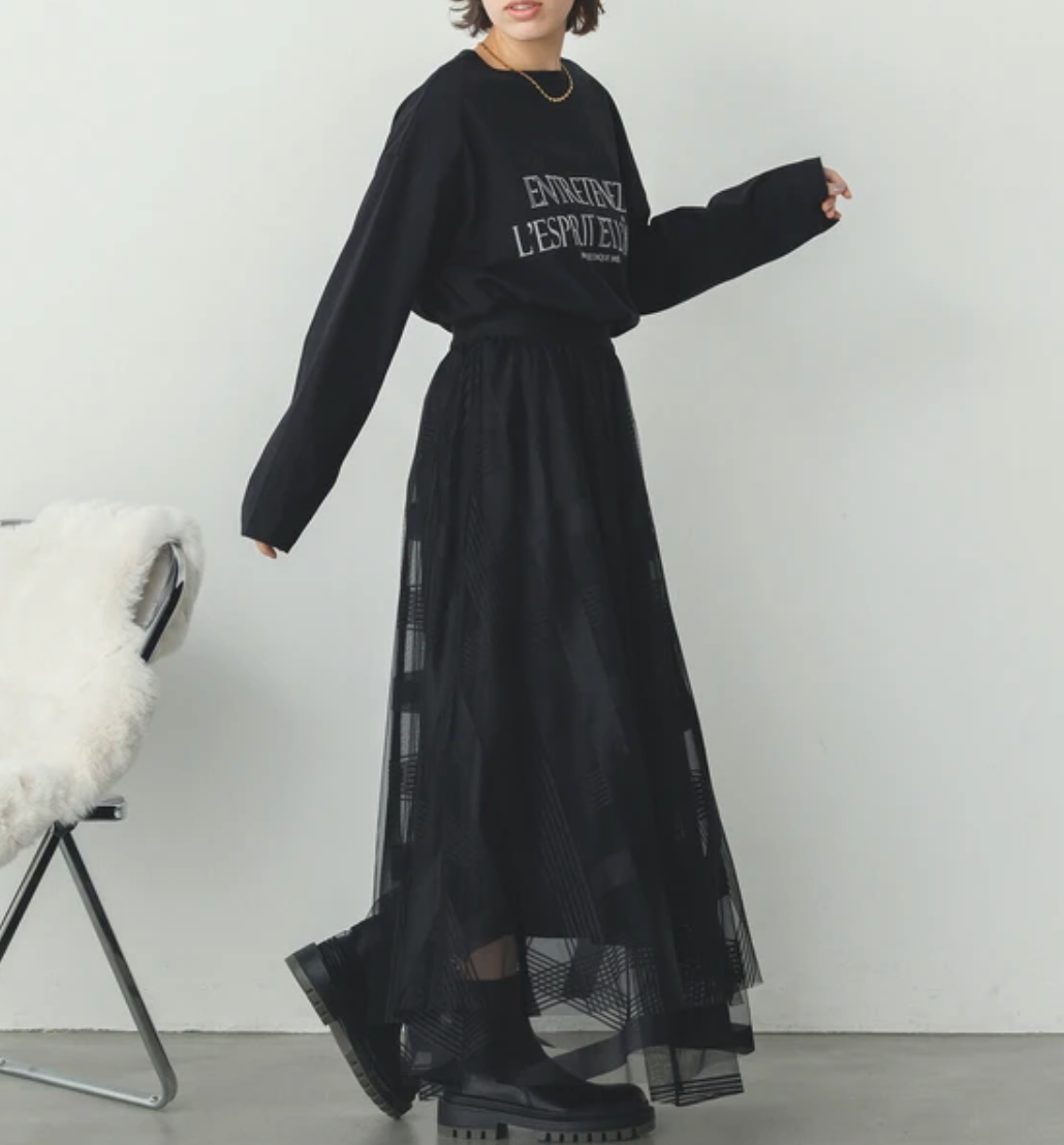 【hunch】 USAコットン天竺 フロッキープリントロンT  -ブラック-　※3月26日~4月1日迄に順次発送予定
