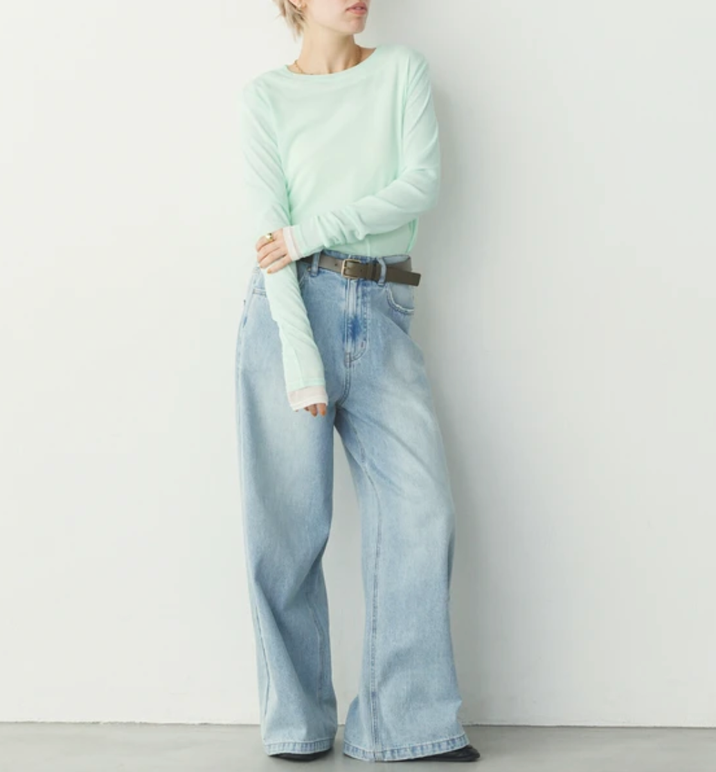 【hunch】パワーネット クルーネックシアートップス　-グリーン‐　※3月26日~4月1日迄に順次発送予定