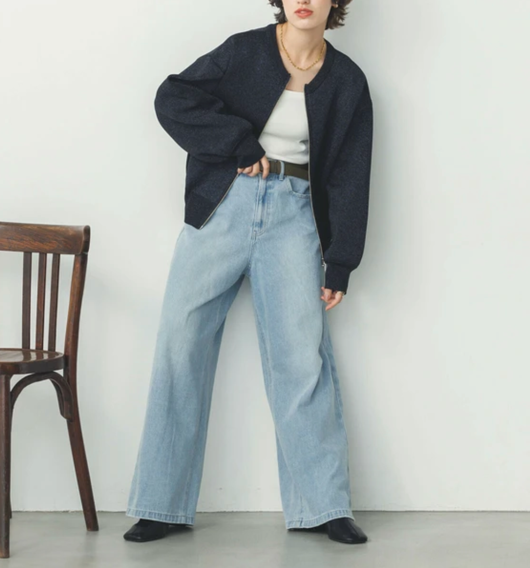 【hunch】ジャガード編み ジップショートカーディガン 　-ブラック【ラメあり】‐　※3月26日~4月1日迄に順次発送予定