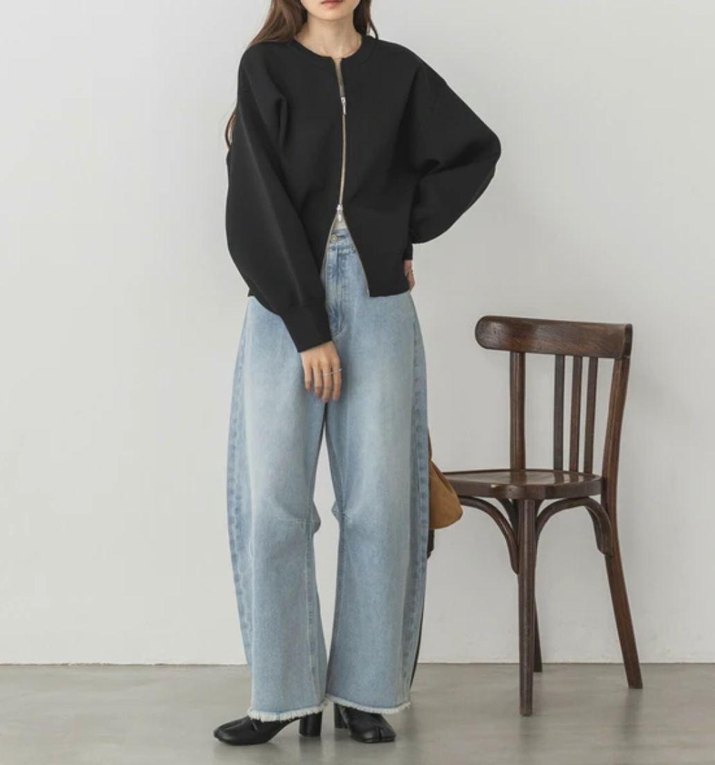 【hunch】ジャガード編み ジップショートカーディガン 　-ブラック【ラメなし】‐　※3月26日~4月1日迄に順次発送予定