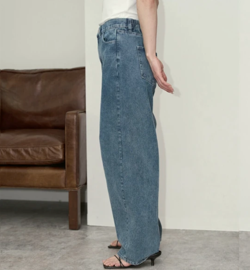 【2025春夏新作】デニムカーブパンツ/バレルパンツ ブルー※4/23~4/29迄に順次発送予定