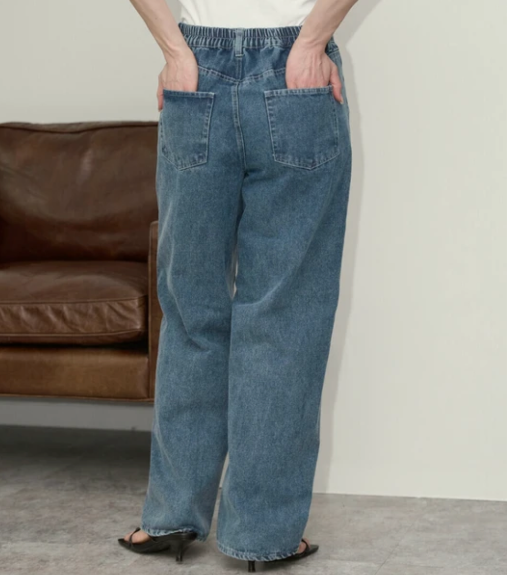 【2025春夏新作】デニムカーブパンツ/バレルパンツ ブルー※4/23~4/29迄に順次発送予定