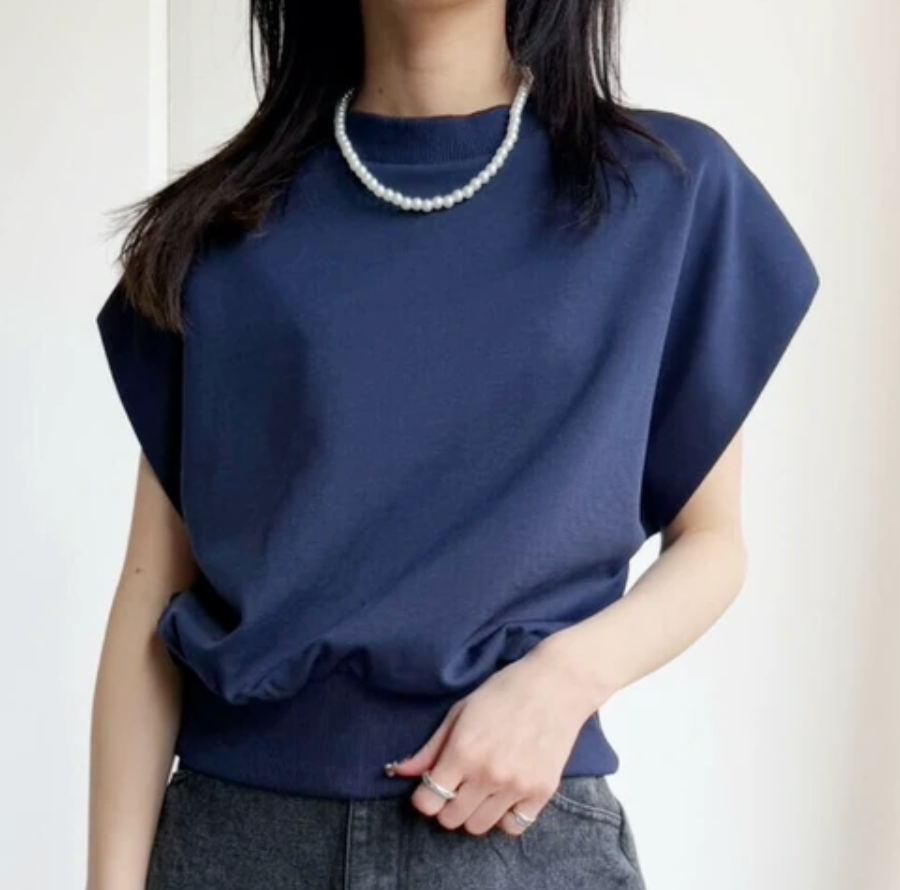 前後2WAYポンチフレンチスリーブTシャツ　-ネイビー-※7/2~7/8迄に順次配送予定