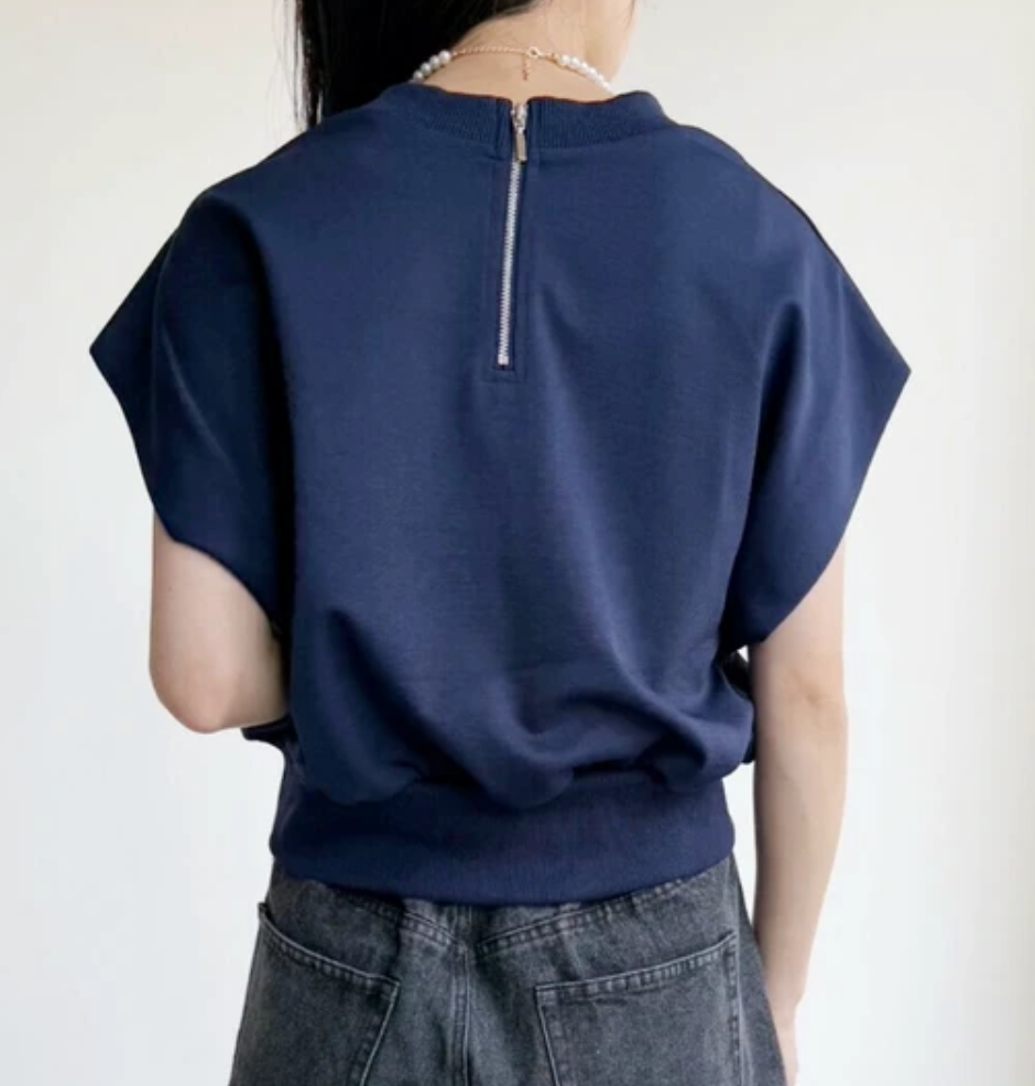 前後2WAYポンチフレンチスリーブTシャツ　-ネイビー-※7/2~7/8迄に順次配送予定
