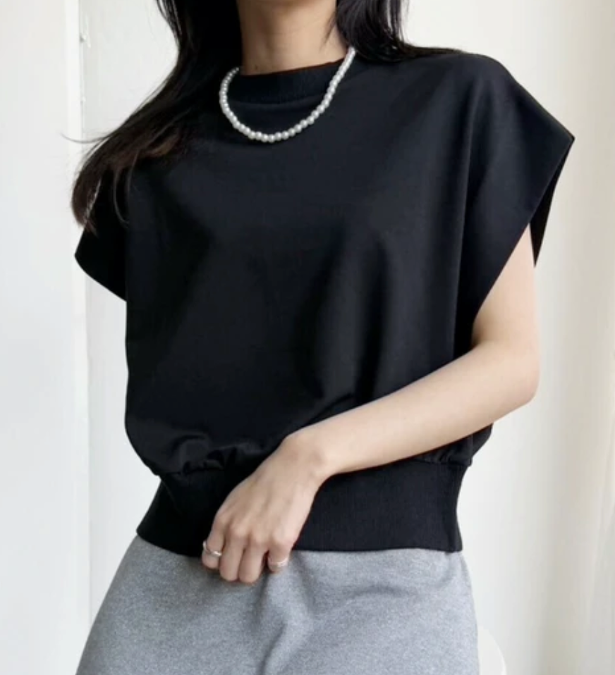 ポンチフレンチスリーブTシャツ -ブラック-　※5/7~5/13迄に順次発送予定