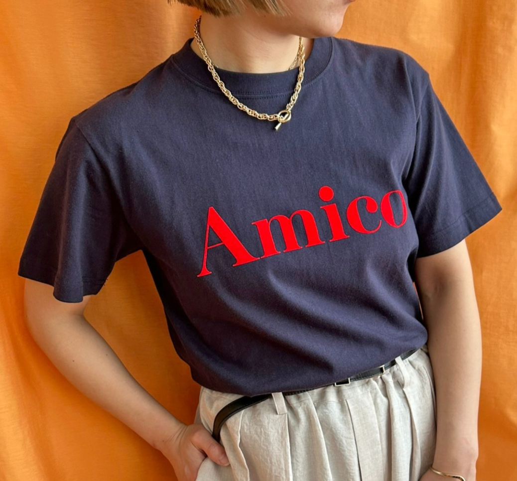 【 LHELBIE】AmicoフロッキーロゴTシャツ　-ネイビー-　※4/30~5/6迄に順次発送予定