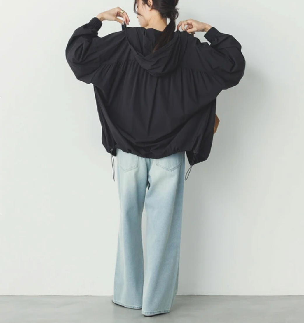 【hunch】接触冷感(薄手)フード付ギャザーブルゾン　※7/2~7/8迄に順次発送予定