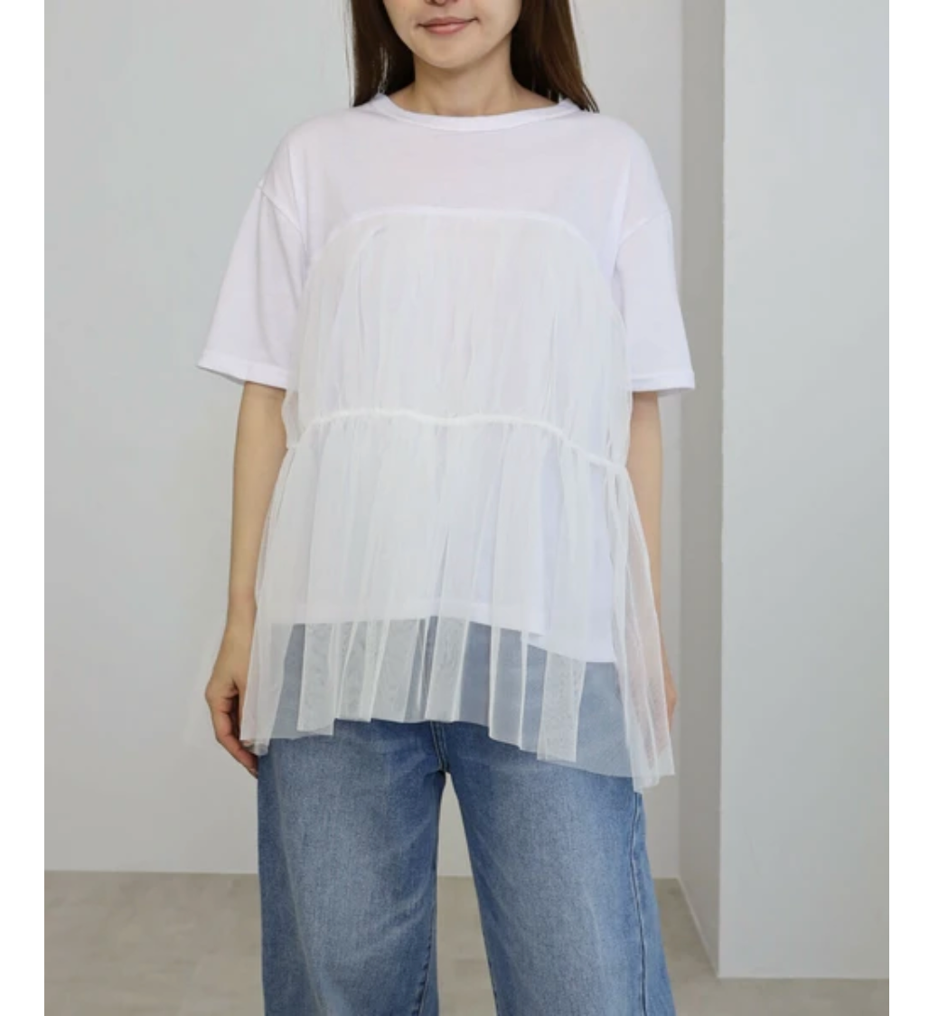 チュールティアードTシャツ -ホワイト-　※5/21〜27頃より頃順次配送
