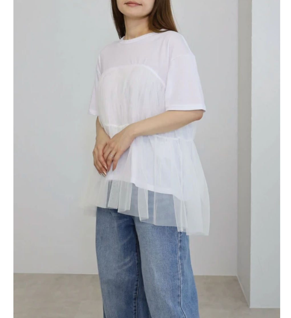 チュールティアードTシャツ -ホワイト-　※5/21〜27頃より頃順次配送
