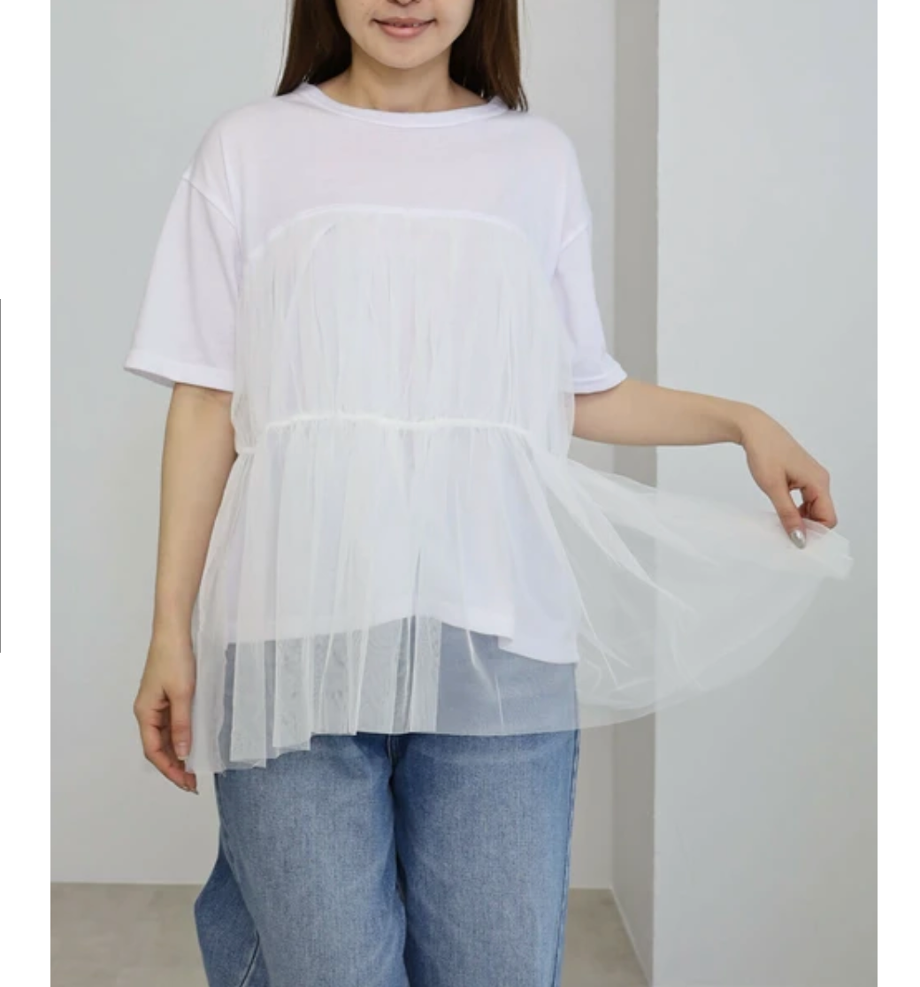 チュールティアードTシャツ -ホワイト-　※5/21〜27頃より頃順次配送